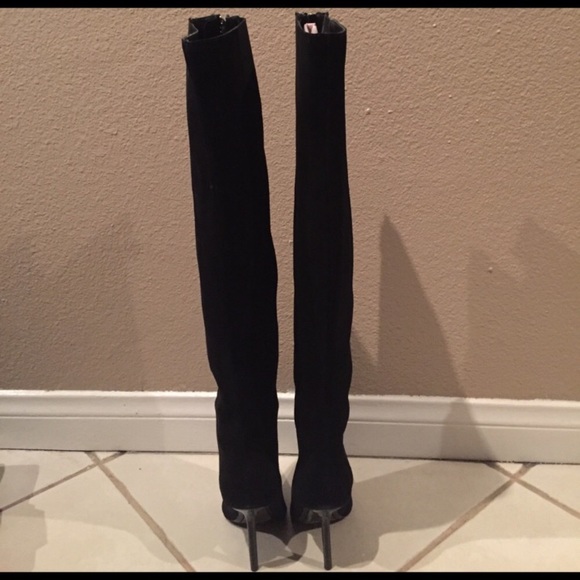 Alice + Olivia Tall ZIP Suede Leather Heel Boots - Picture 4 of 8